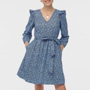 New J.Crew 100% Cotton Belted Floral Mini Dress Blue Small